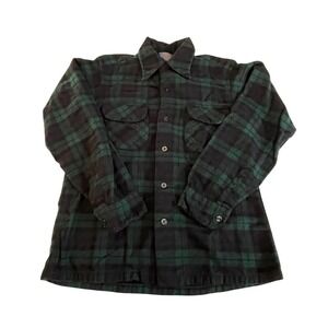 Vintage Pendleton Black Watch Tartan Wool Shirt‎ Men's Size S Green Blue Plaid